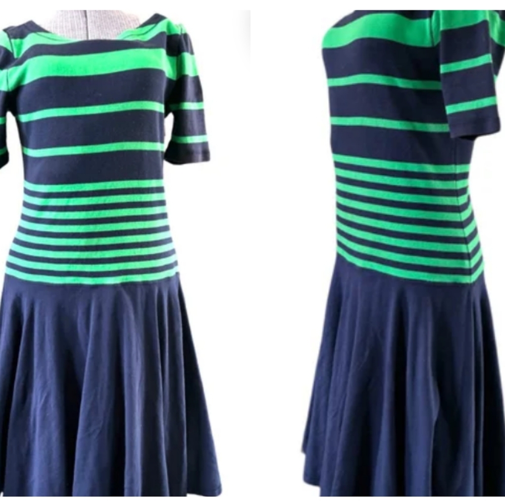 Ralph Lauren Super Cute Drop Waist Striped Dress Ladies Sz M Navy Green …